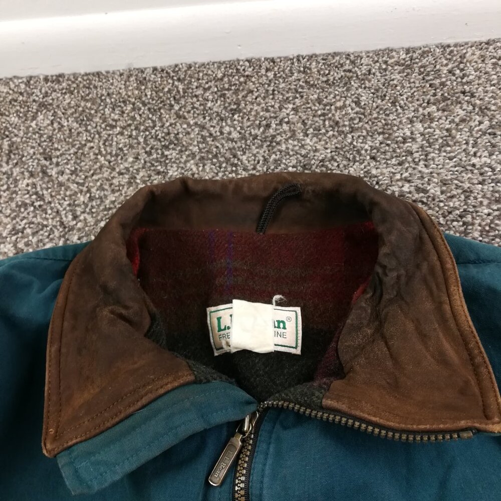 Vintage LL Bean Jacket Suede Collar Wool Blanket Lined Bomber Mens Large US Made - Picture 2 of 15
